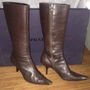 Knee high brown leather Prada boot size 10